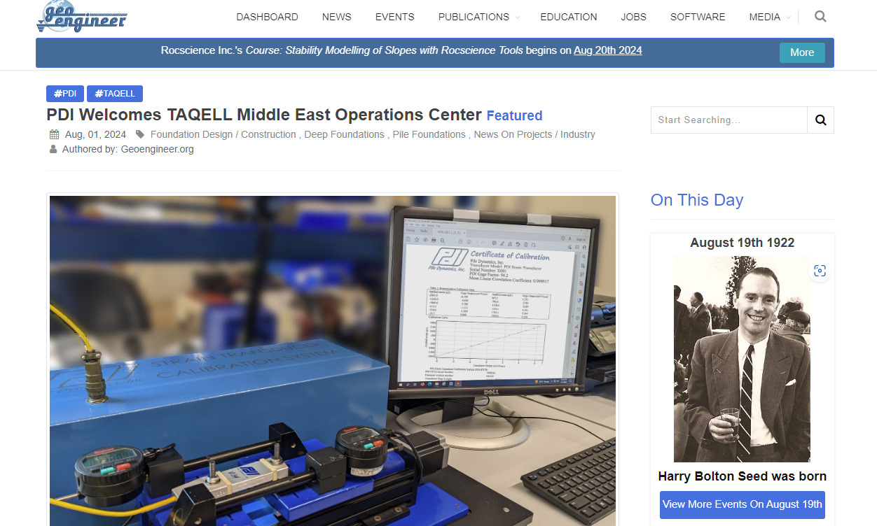 PDI Welcomes TAQELL Middle East - Pile Dynamics, Inc.
