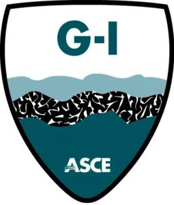 Geo-Institute and ASCE logo on a badge with a terrain graphic